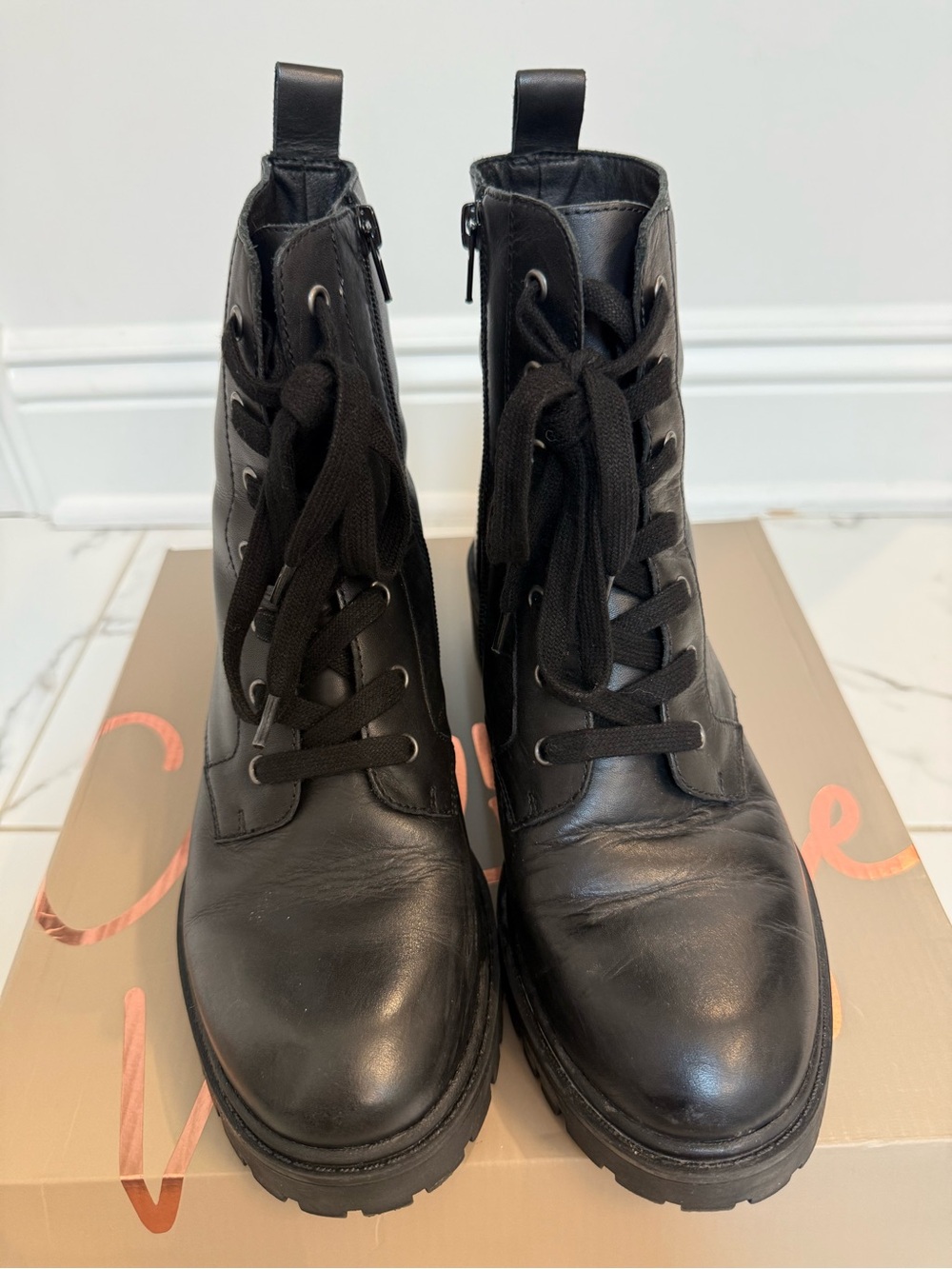 Crown Vintage Black Lace-Up Combat Ankle Boots